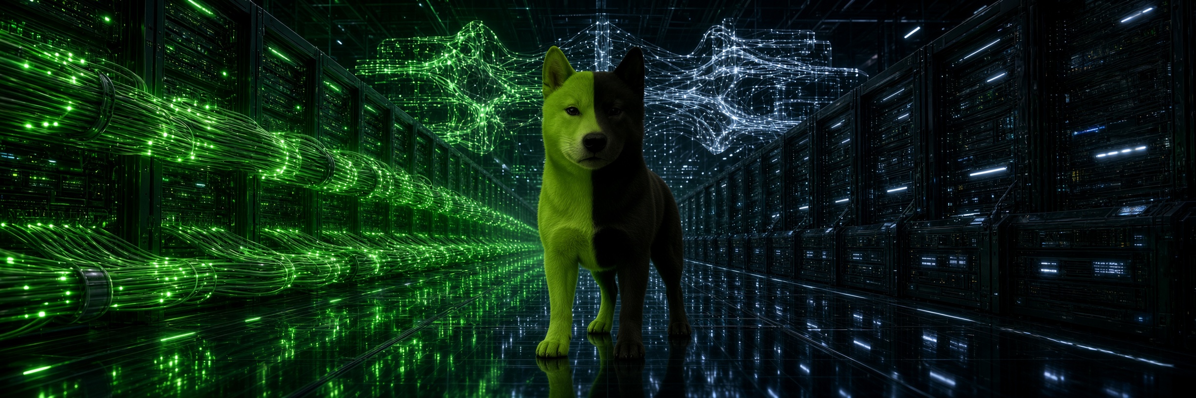 NVIDOG standing in a neon data center